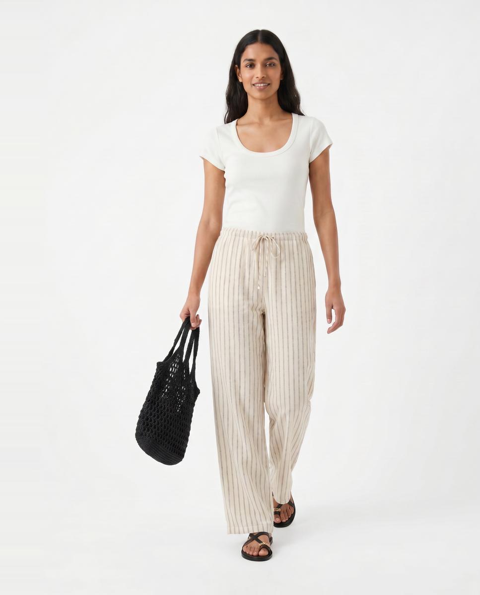 Pantalón largo de lino de mujer - Vero Moda - Blanco hielo Blanco hielo-1