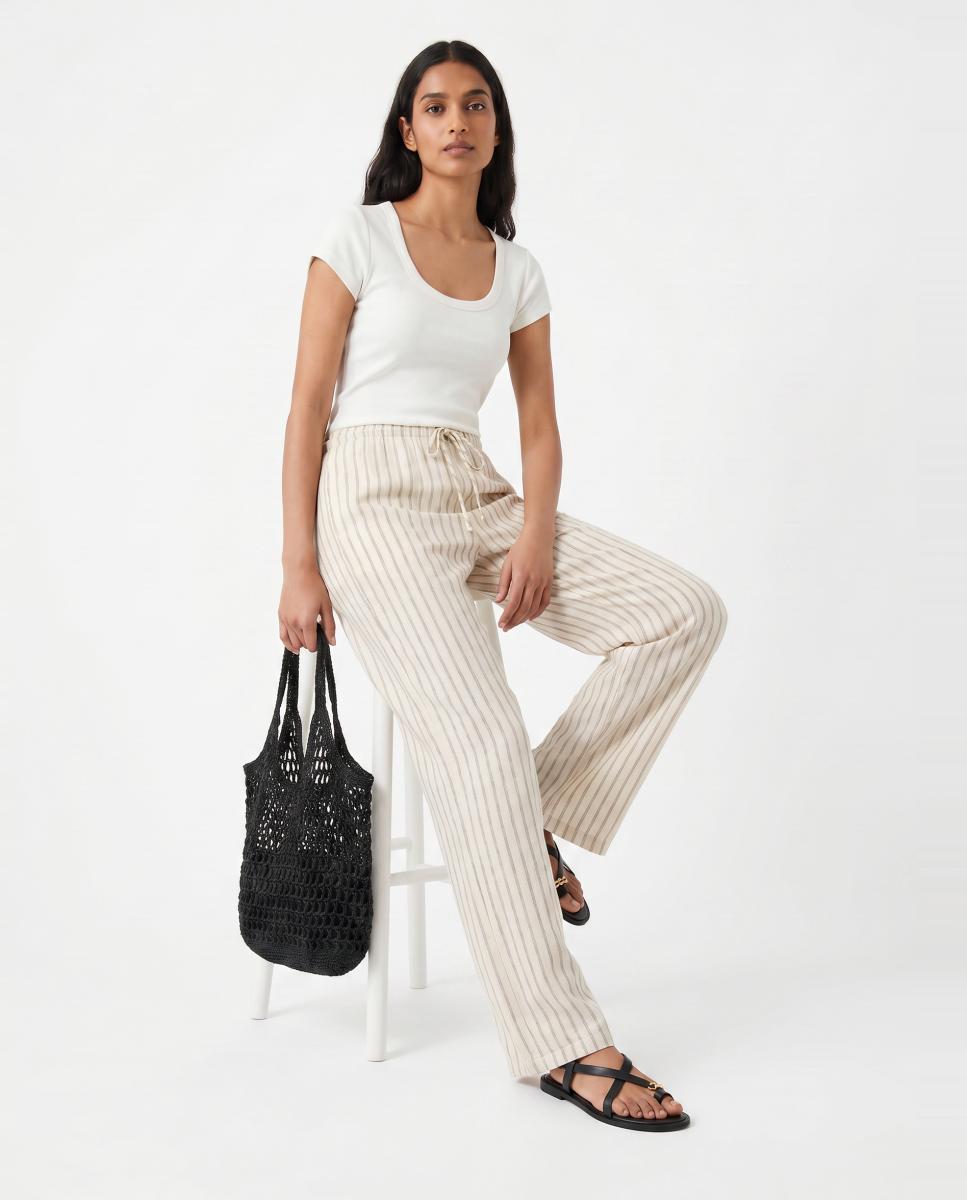 Pantalón largo de lino de mujer - Vero Moda - Blanco hielo Blanco hielo-2