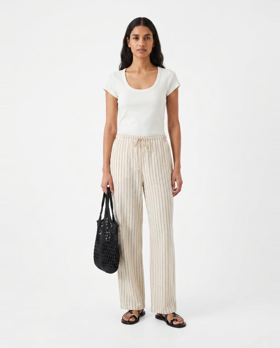 Pantalón largo de lino de mujer - Vero Moda - Blanco hielo Blanco hielo-3