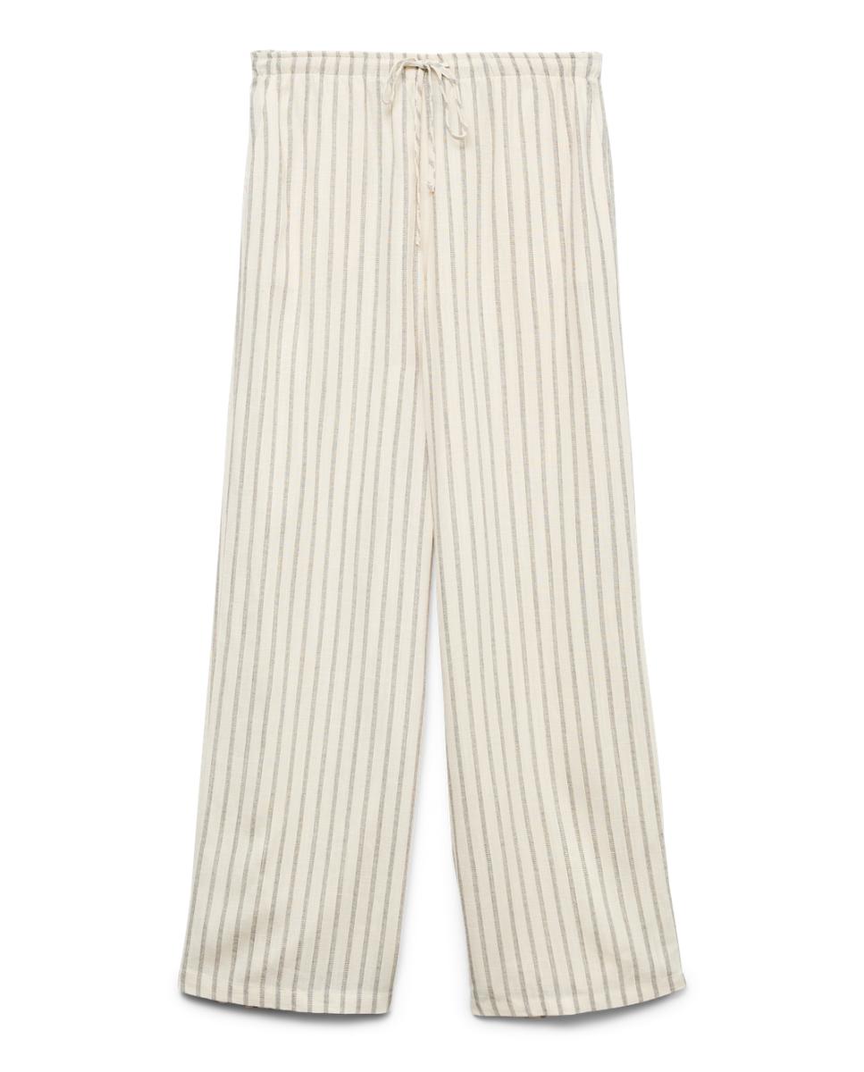 Pantalón largo de lino de mujer - Vero Moda - Blanco hielo Blanco hielo-4