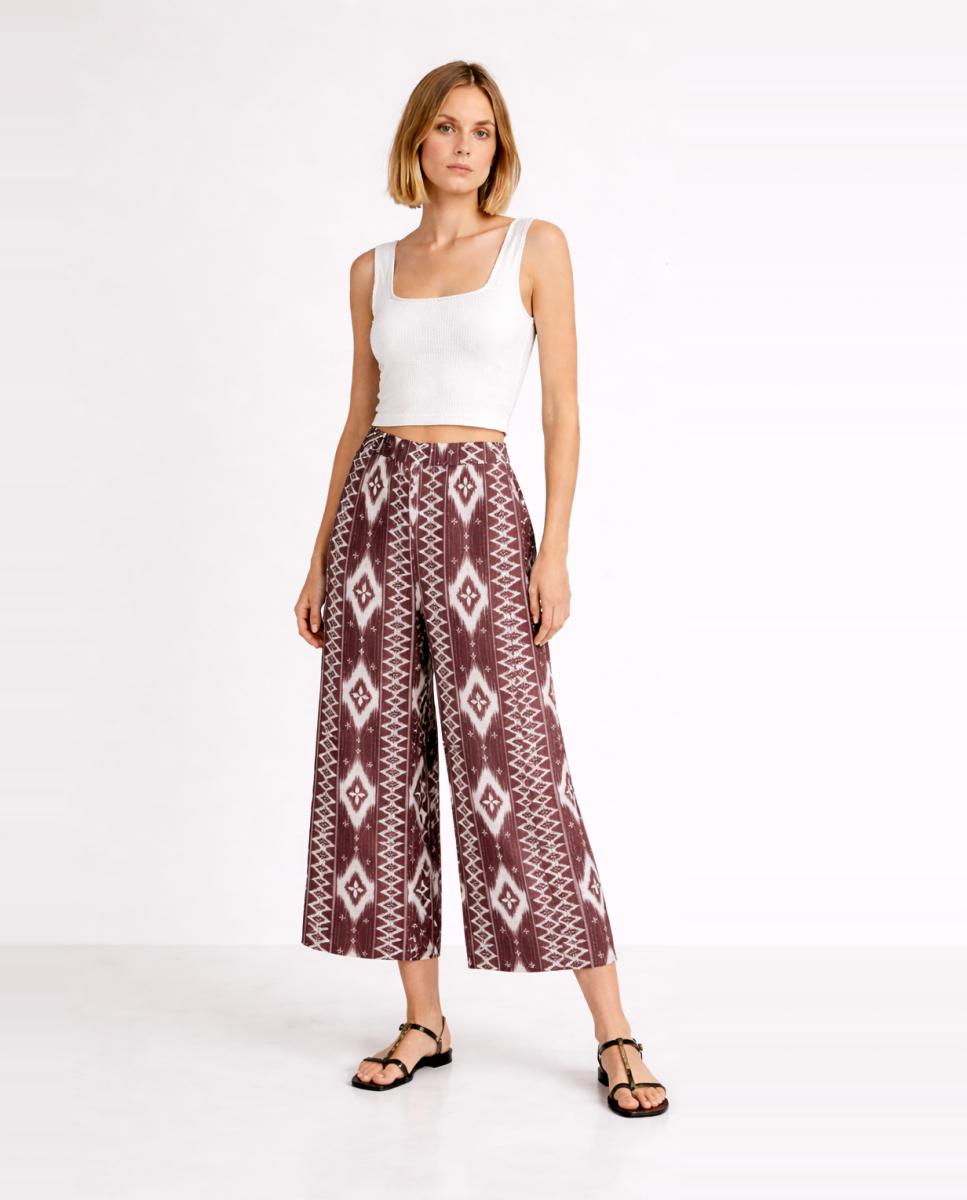 Pantalon culotte de lino de mujer - Vero Moda - Burdeos Burdeos-1