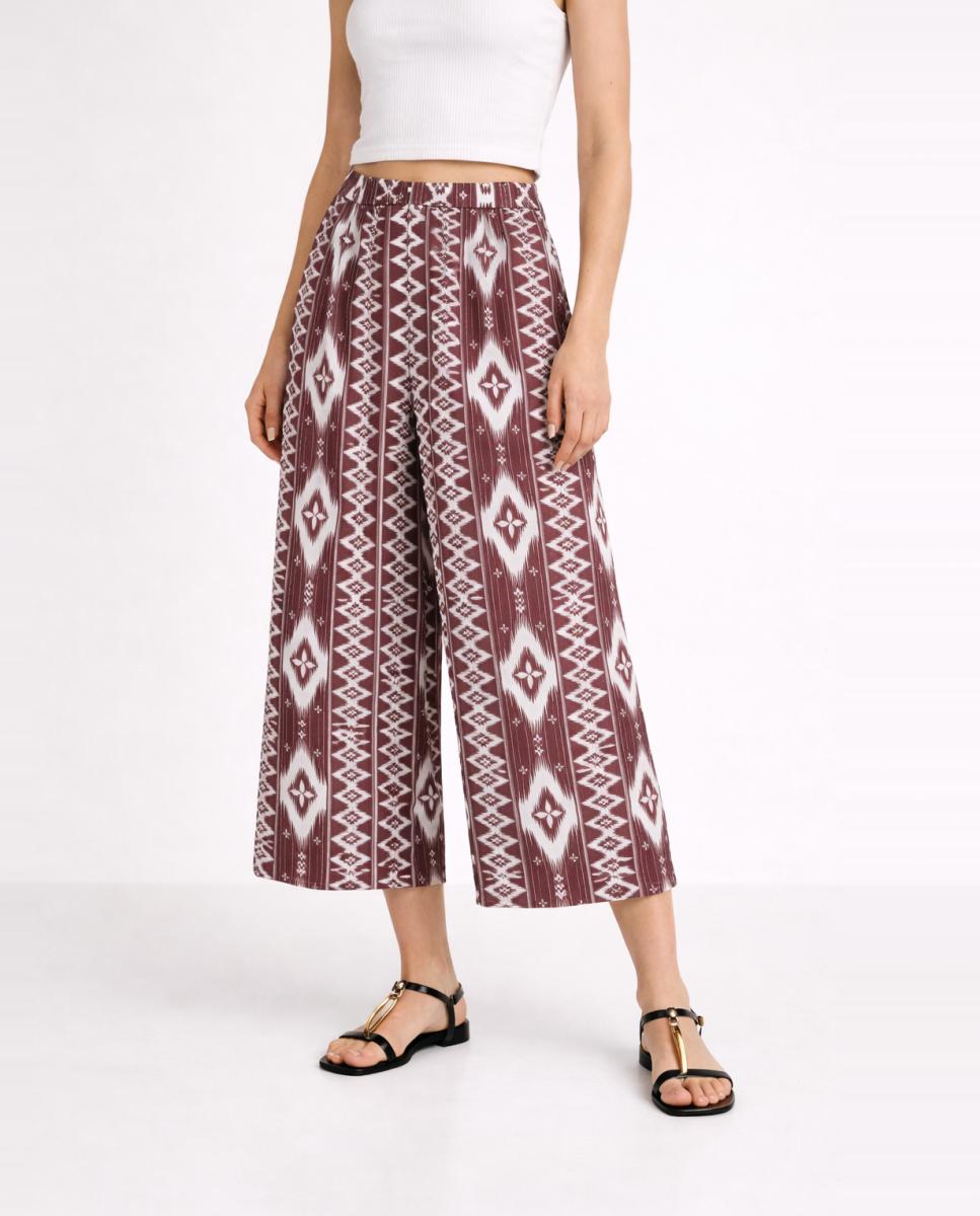 Pantalon culotte de lino de mujer - Vero Moda - Burdeos Burdeos-2