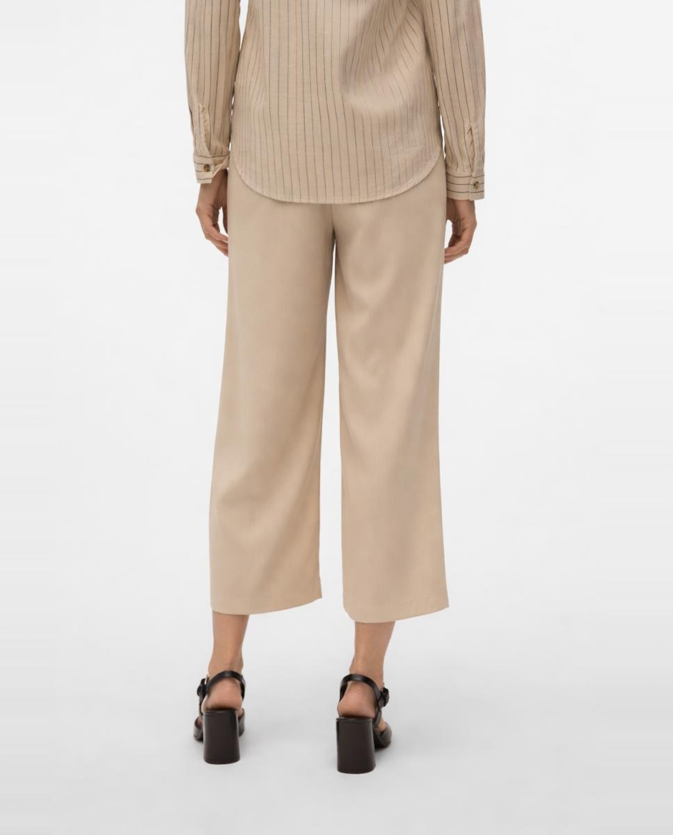 Pantalon culotte de lino de mujer - Vero Moda - Lana Blanco hielo-2