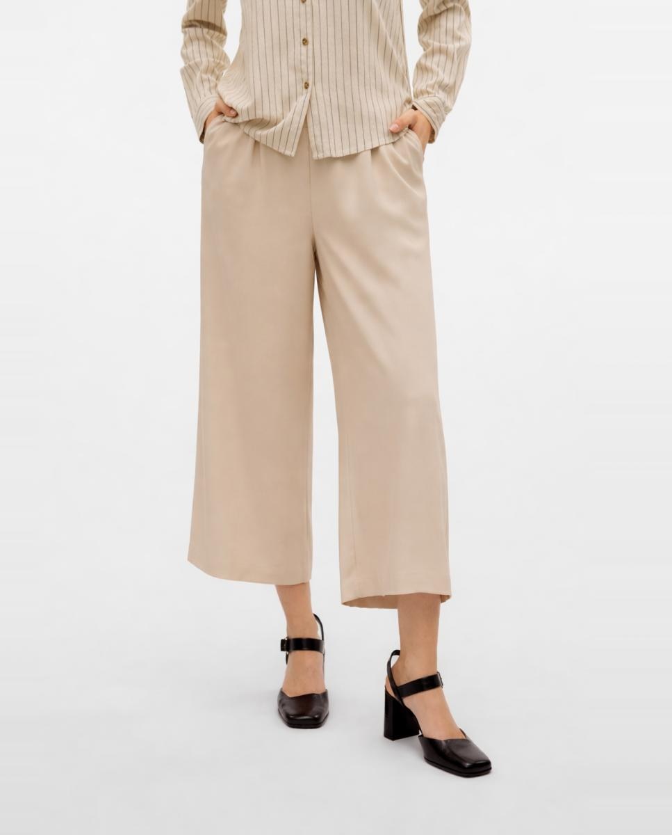 Pantalon culotte de lino de mujer - Vero Moda - Lana Blanco hielo-3