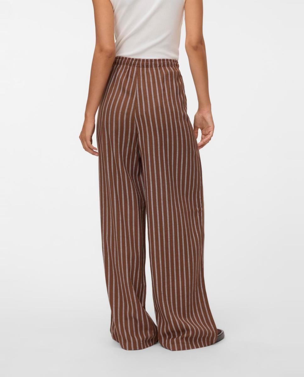 Pantalón largo de lino de mujer - Vero Moda - Negro Topo-2