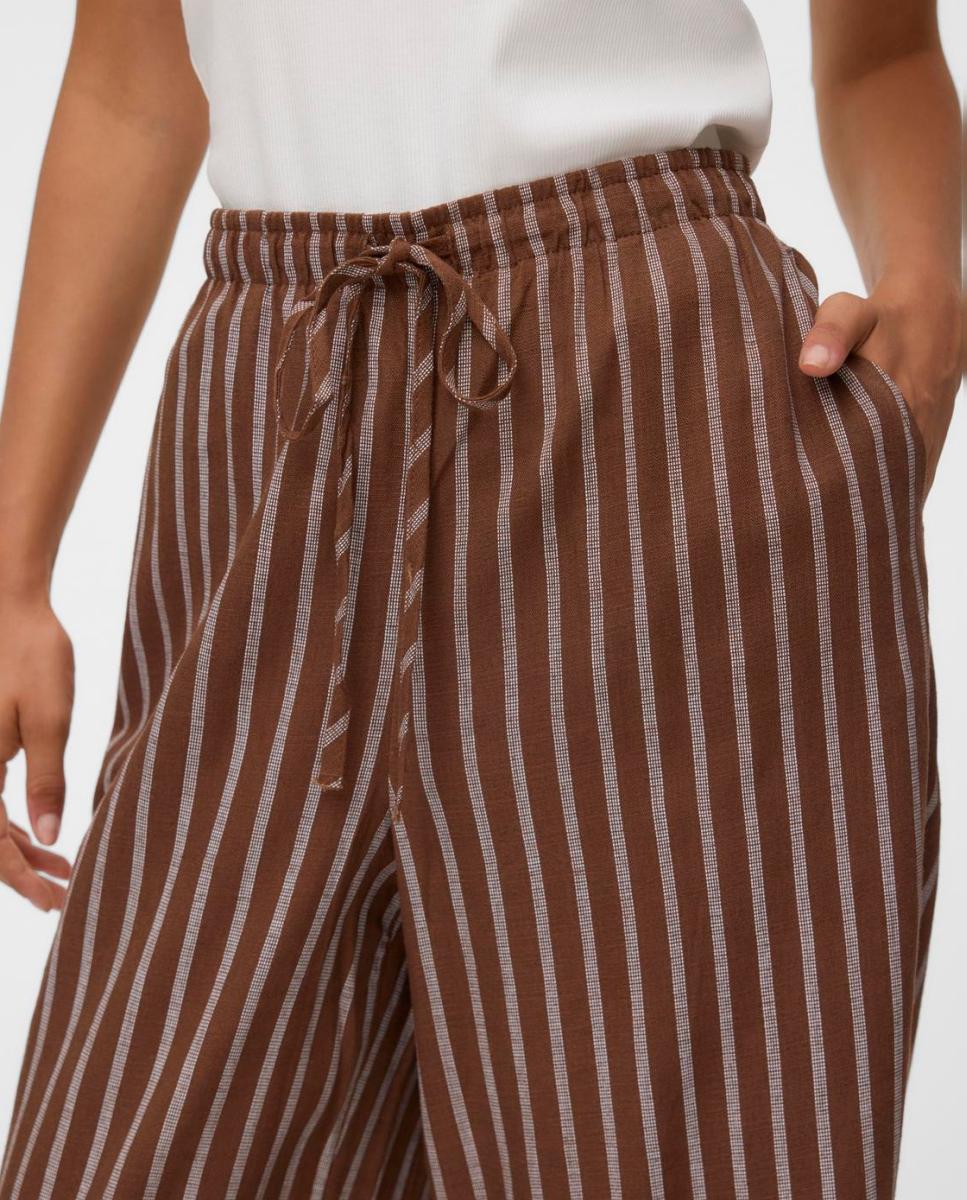 Pantalón largo de lino de mujer - Vero Moda - Negro Topo-4