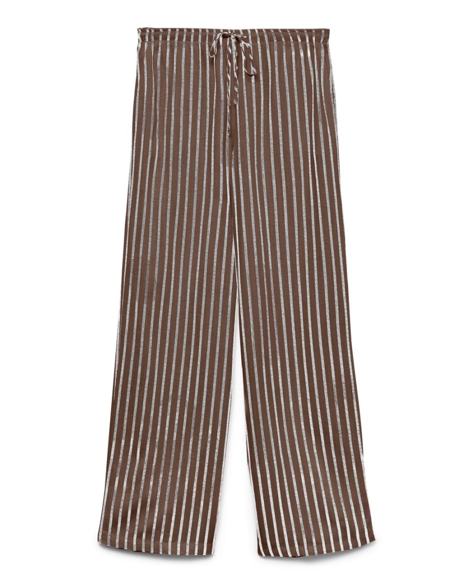 Pantalón largo de lino de mujer - Vero Moda - Negro Topo-5