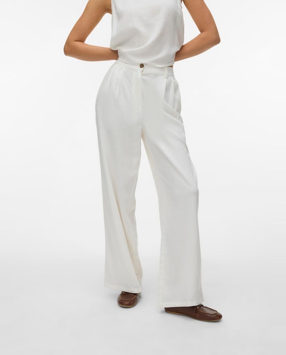 Pantalón de vestir de mujer tejido lino - Vero Moda - Blanco Blanco-1