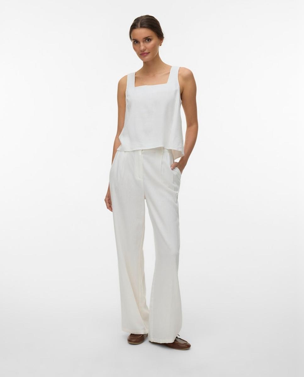 Pantalón de vestir de mujer tejido lino - Vero Moda - Blanco Blanco-2