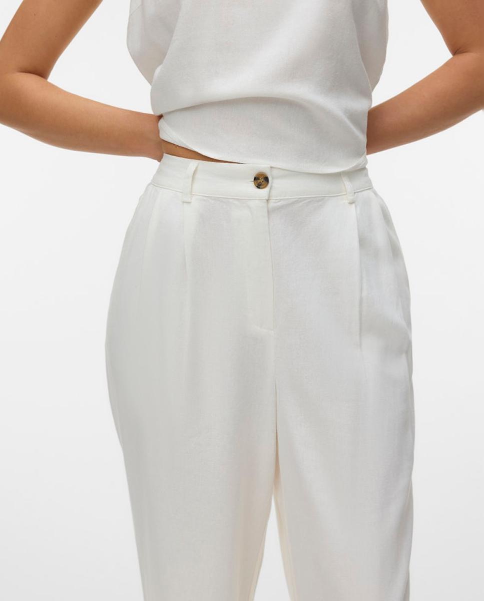 Pantalón de vestir de mujer tejido lino - Vero Moda - Blanco Blanco-4