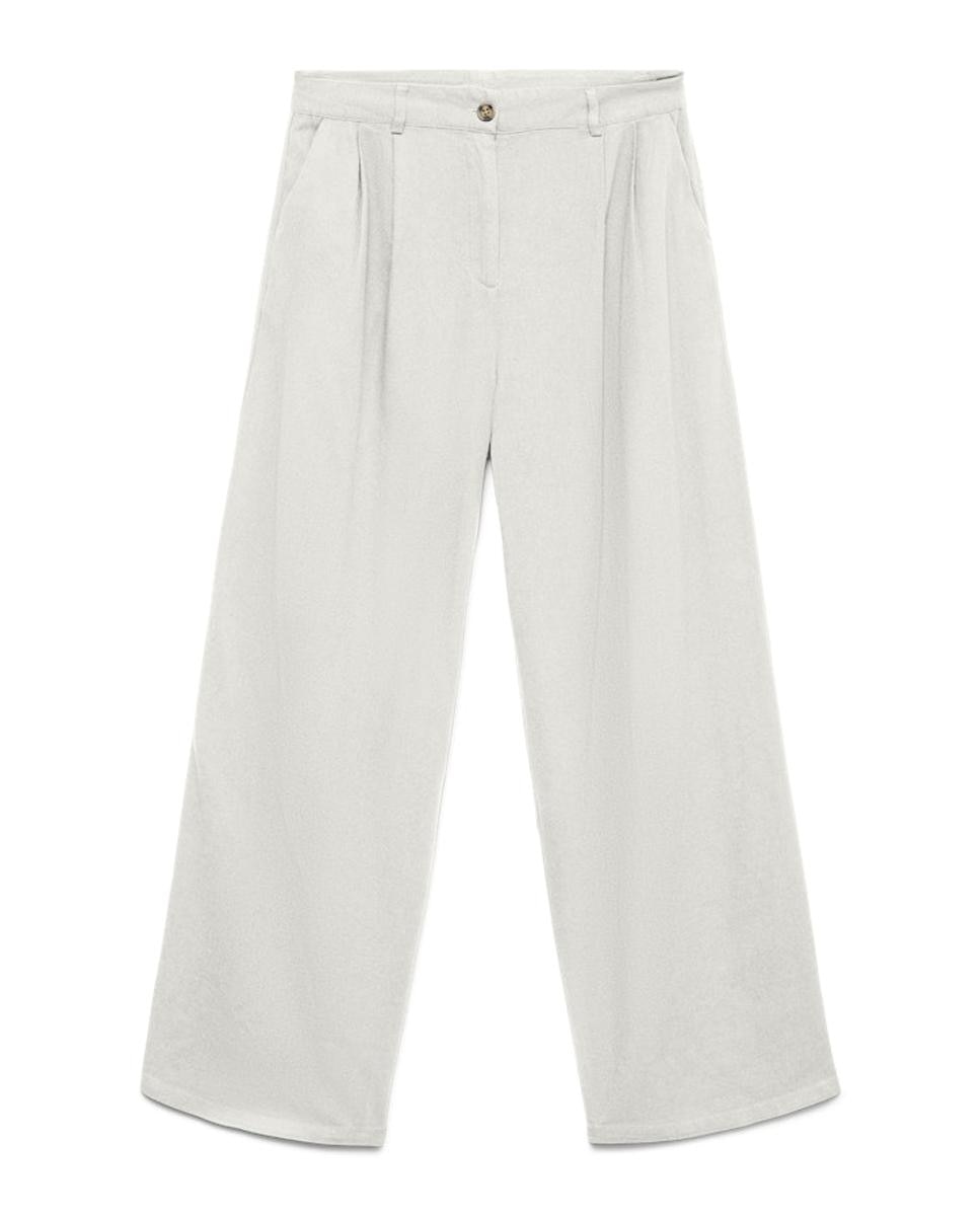 Pantalón de vestir de mujer tejido lino - Vero Moda - Blanco Blanco-5