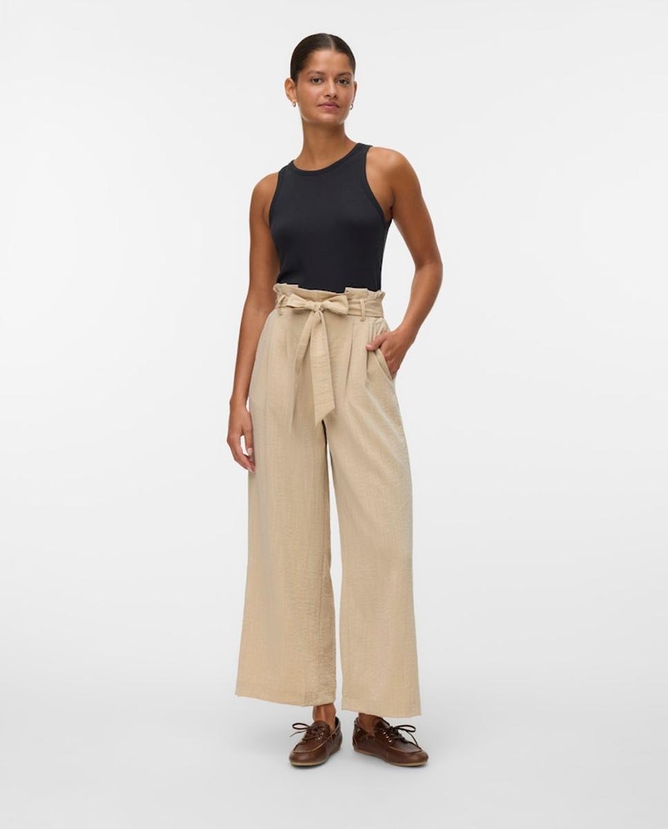 Vero Moda - Pantalón de mujer cintura fruncida con lazo.