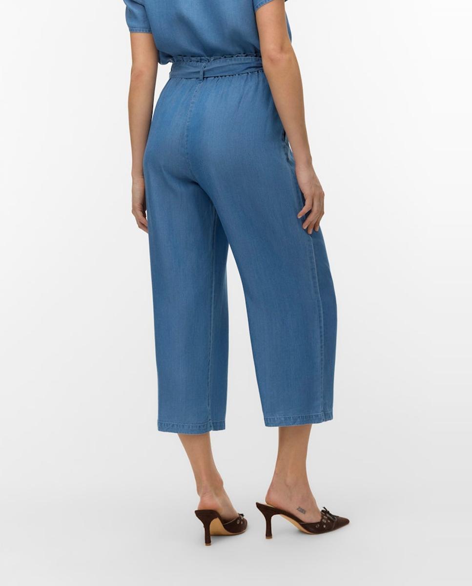 Calças Culotte com Cinto a Condizer Azul-2