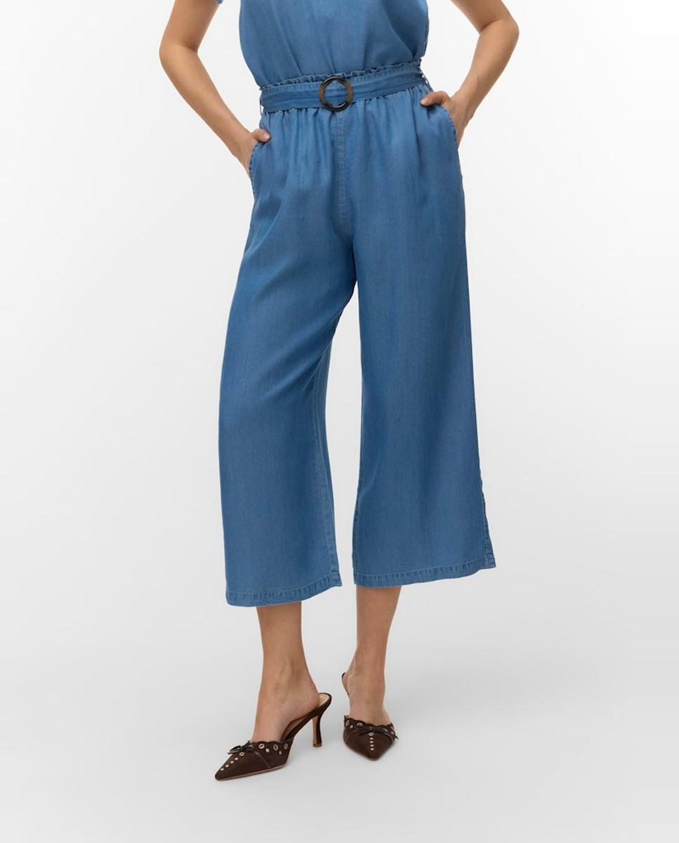 Calças Culotte com Cinto a Condizer Azul-3