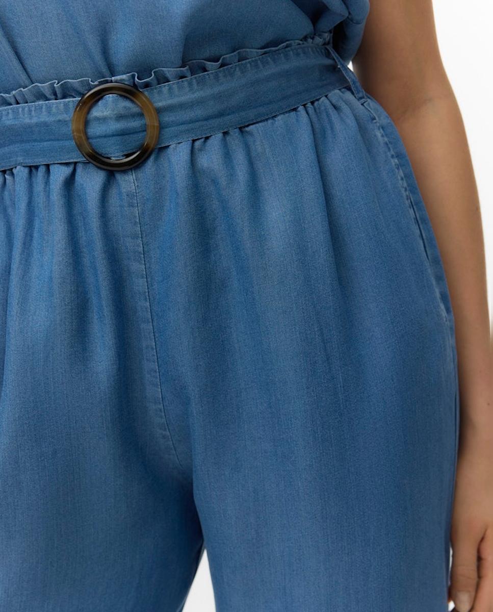 Calças Culotte com Cinto a Condizer Azul-4