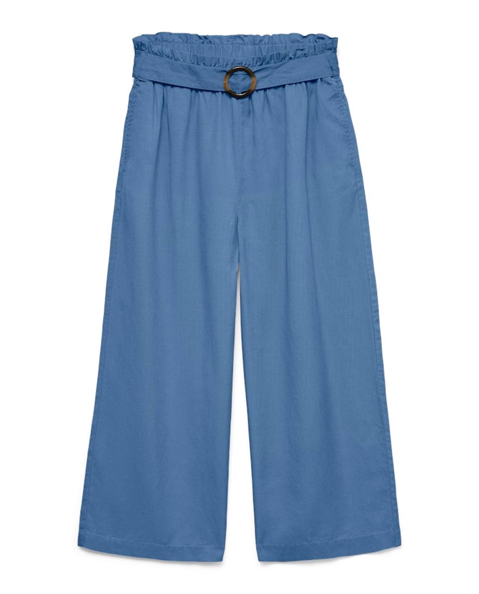 Calças Culotte com Cinto a Condizer Azul-5