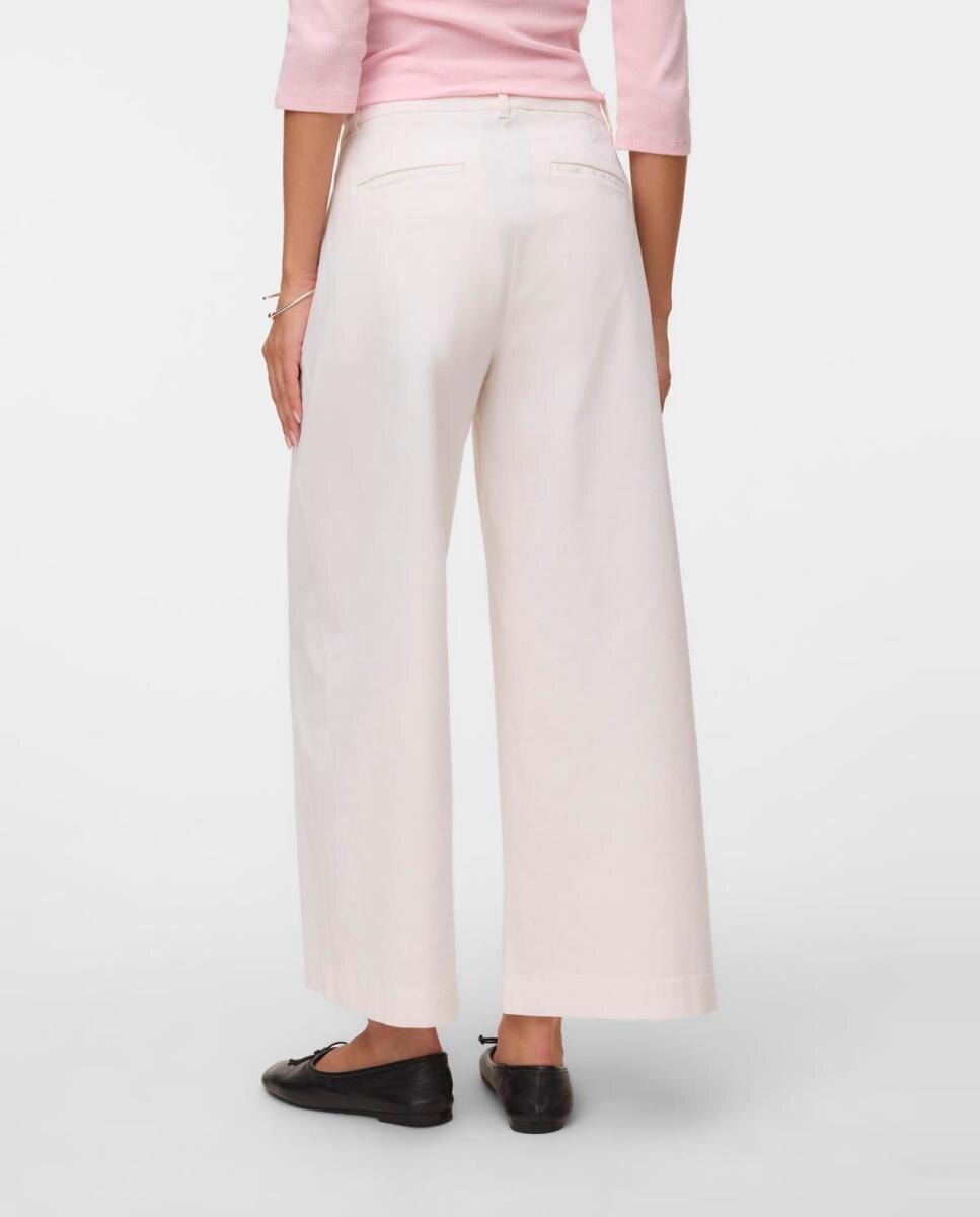 Calças à Boca de Sino com Cintura Média Branco-2