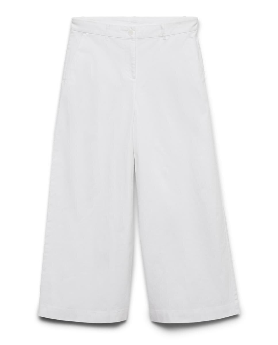 Calças à Boca de Sino com Cintura Média Branco-5