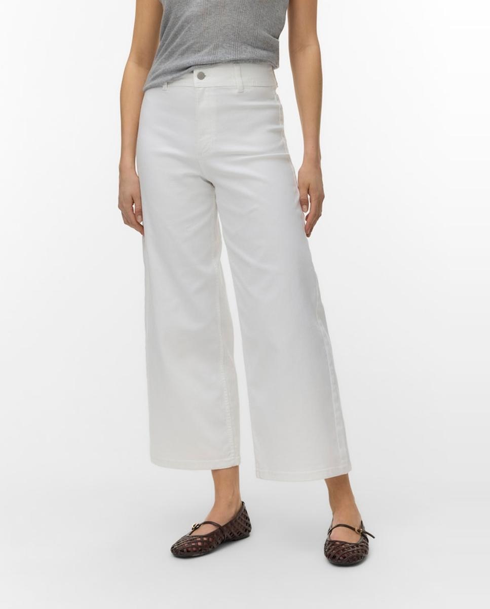 Jeans Cropped com Perna Larga Branco-3
