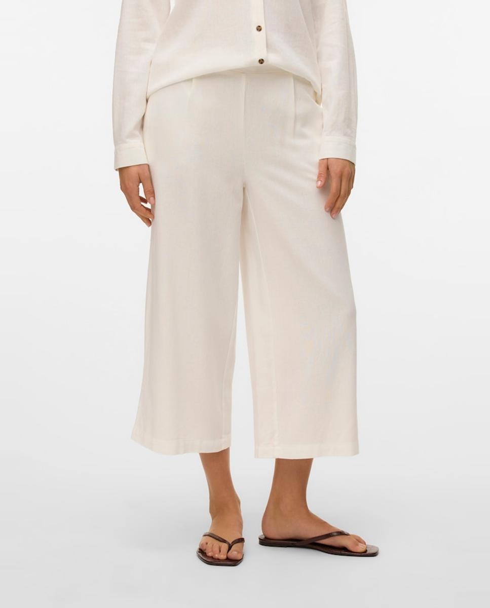 Calças Culotte de Linho Branco-4