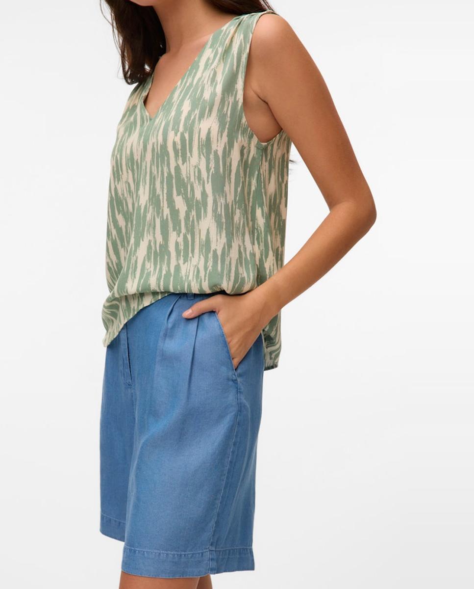 Calções em Tecido de Tencel com Bolsos Azul-5