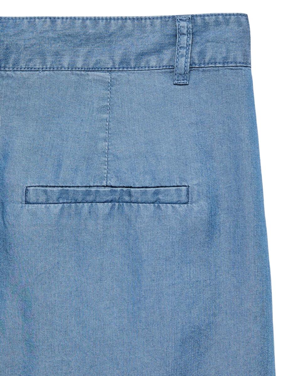 Calções em Tecido de Tencel com Bolsos Azul-7