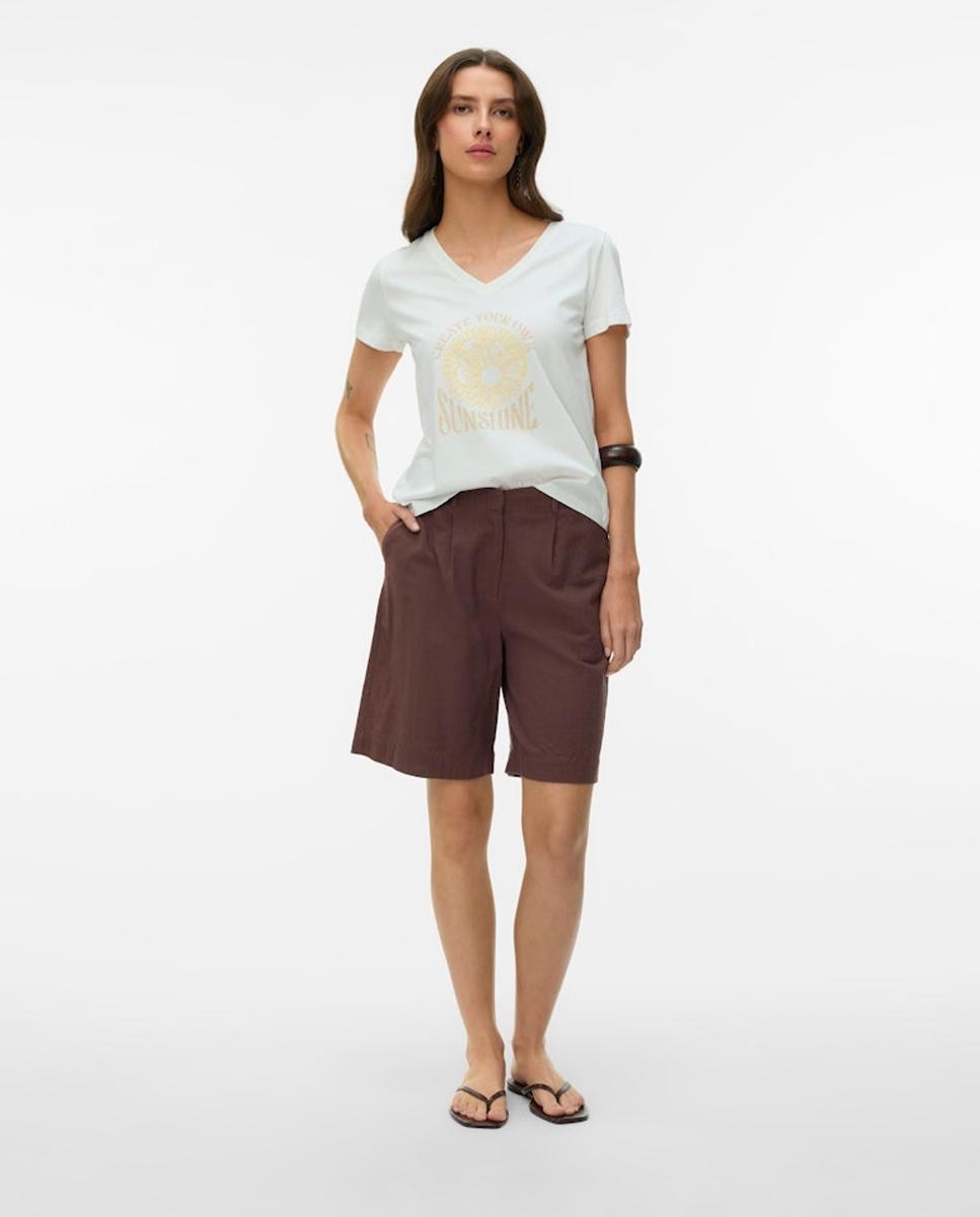 Vero Moda - Bermuda de lino de mujer con cintura elástica.