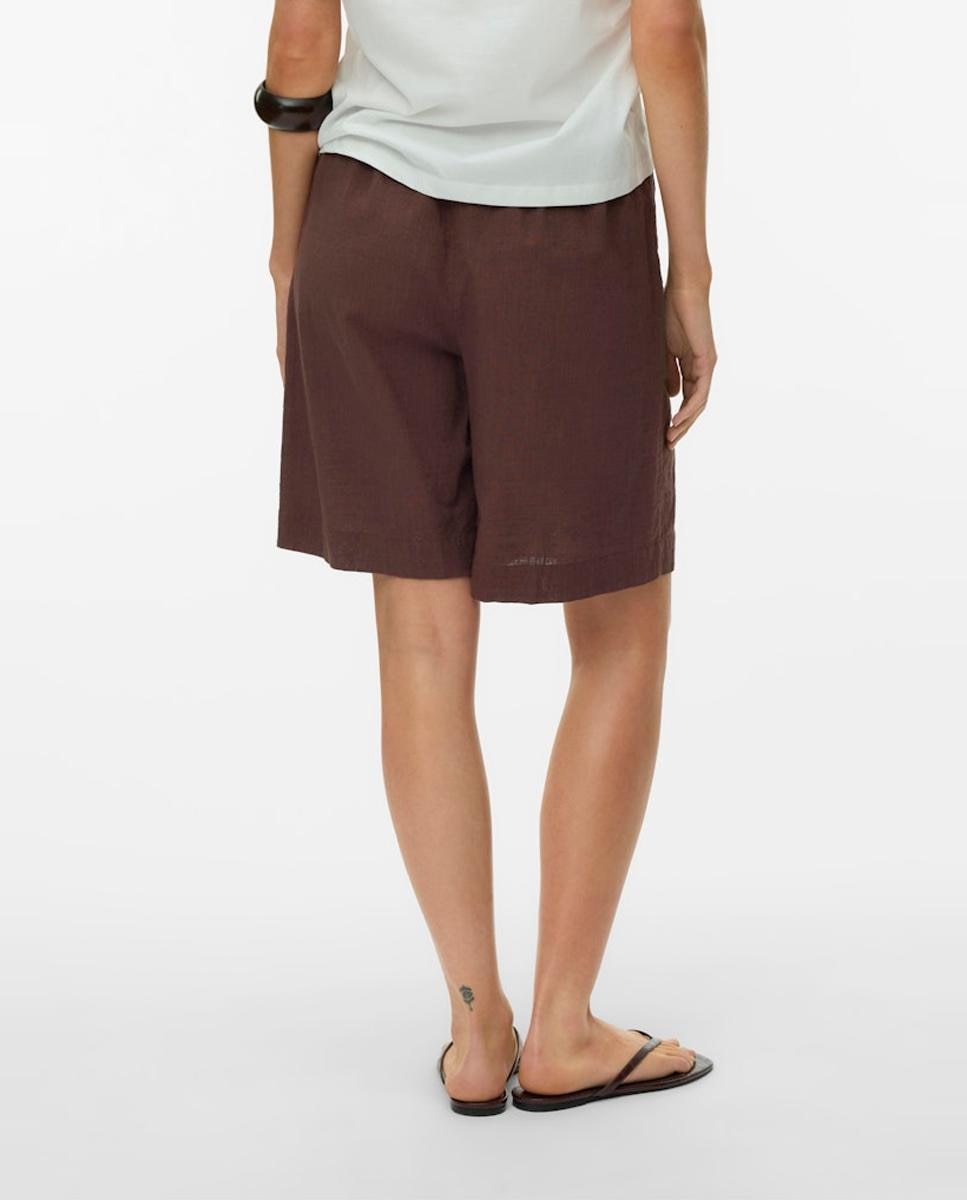 Bermudas de Linho com Cintura Elástica Castanho-2