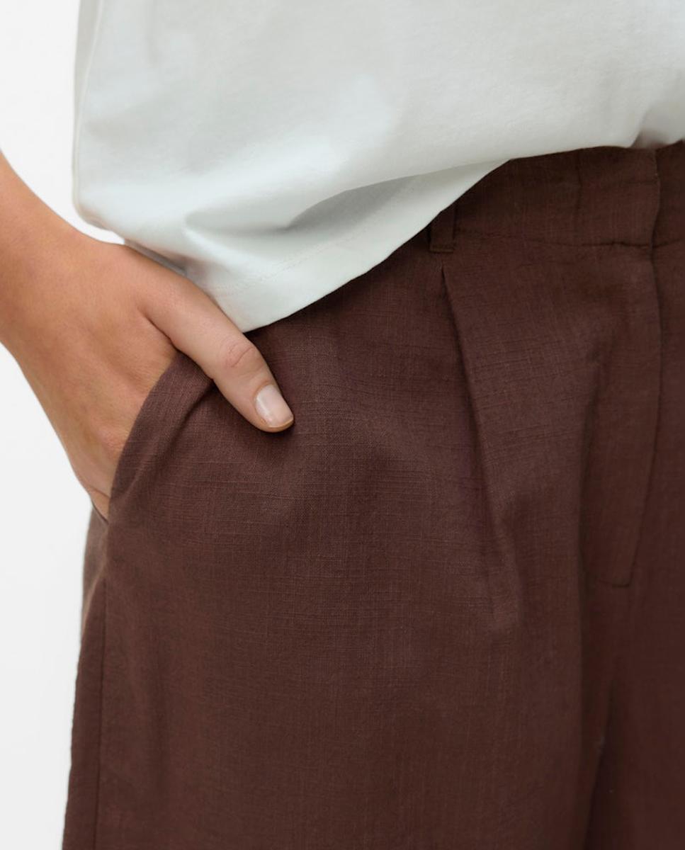 Bermudas de Linho com Cintura Elástica Castanho-3