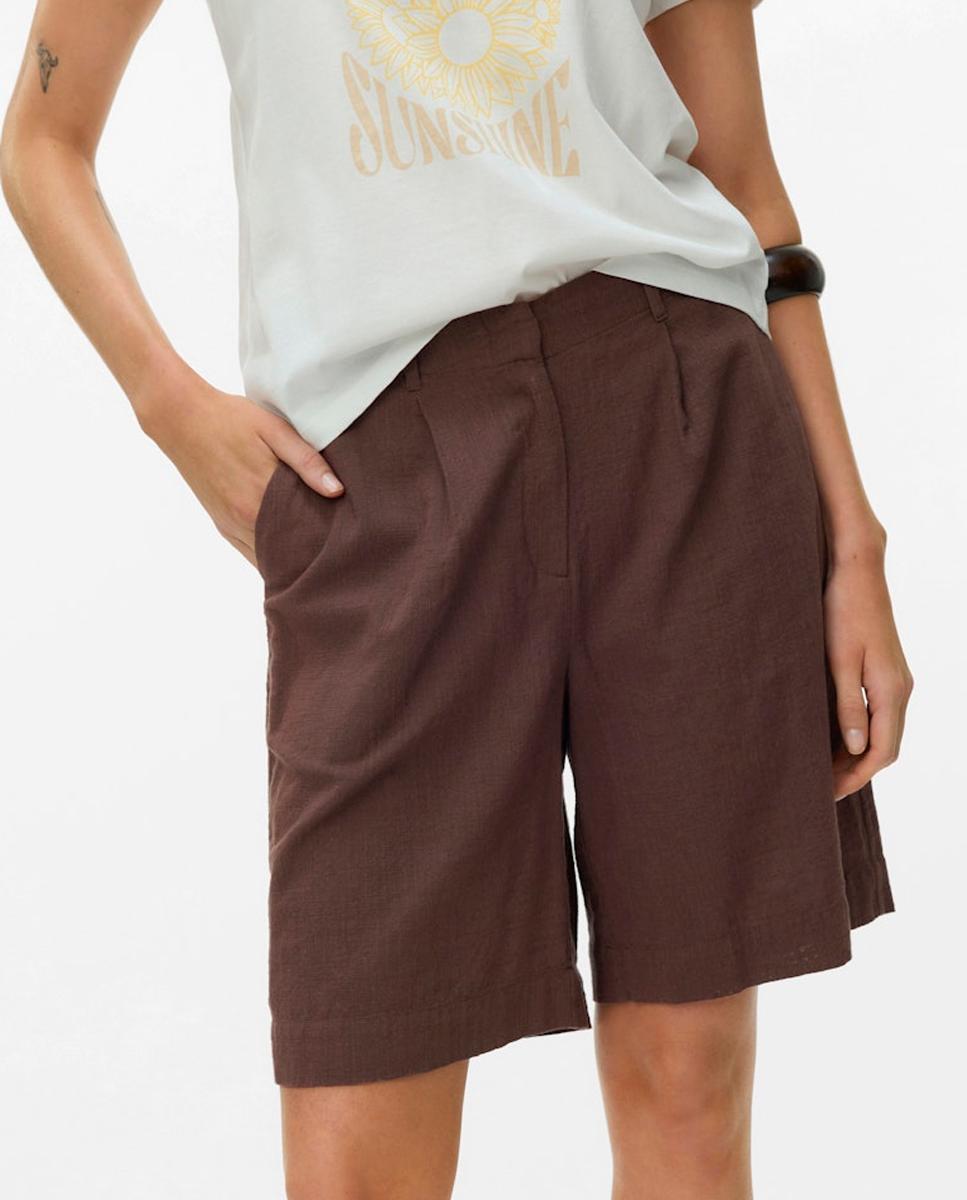 Bermudas de Linho com Cintura Elástica Castanho-4