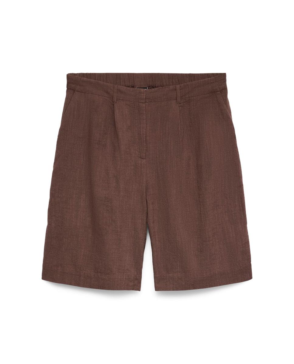 Bermudas de Linho com Cintura Elástica Castanho-5