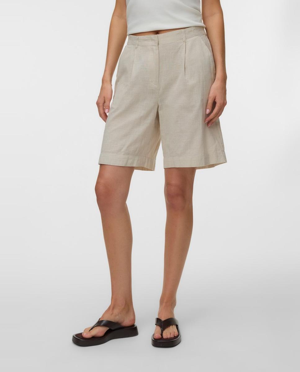 Bermudas de Linho com Cintura Elástica Branco-gelo-4