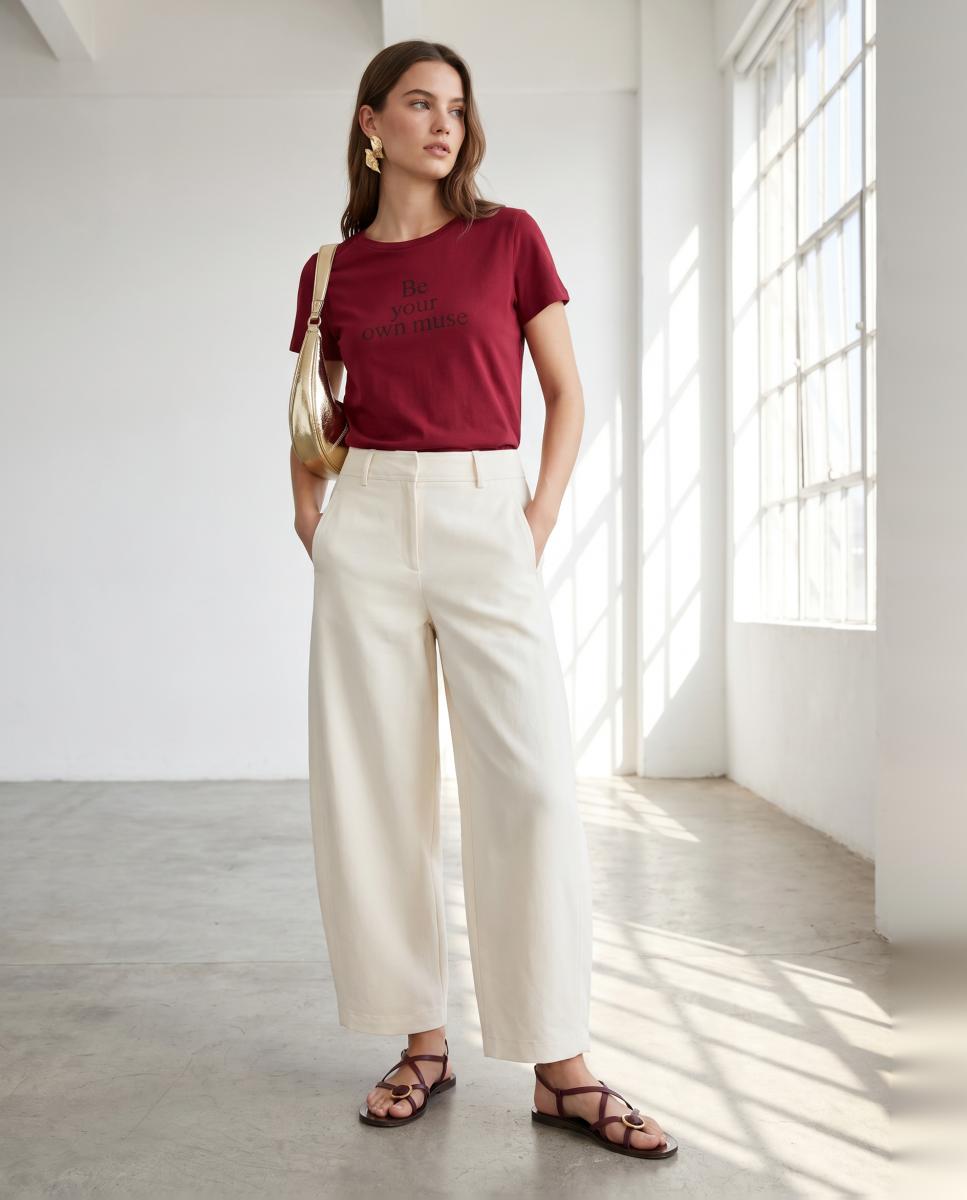 Calças Barrel com Bolsos Traseiros Branco-2