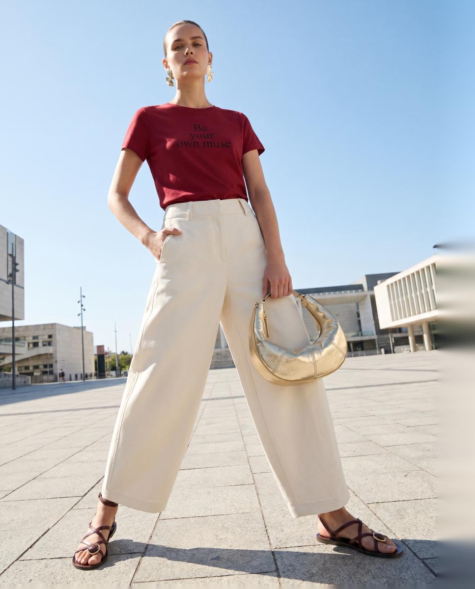 Calças Barrel com Bolsos Traseiros Branco-3
