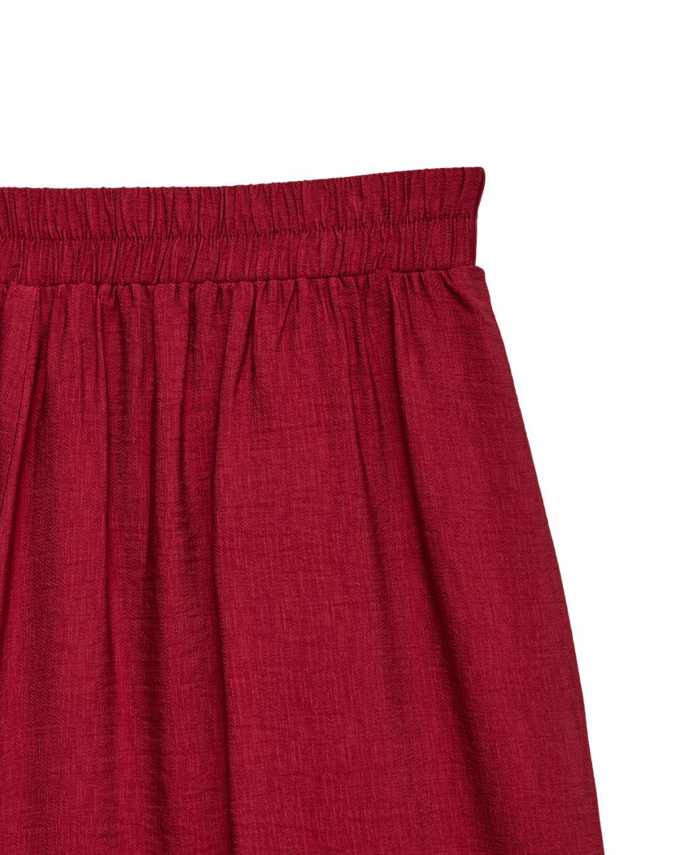 Calças de Perna Larga com Cintura Elástica Bordeaux-6