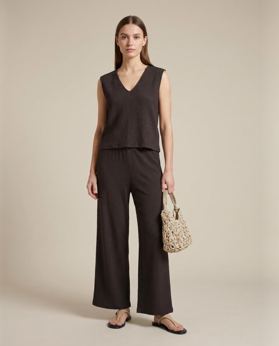 Pantalón largo de pernera ancha - Vero Moda - Marrón oscuro Marrón oscuro-1