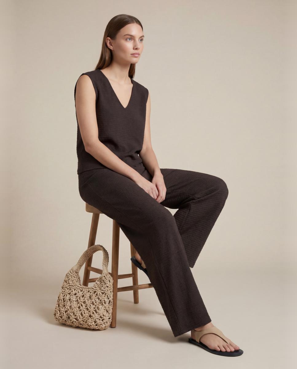 Pantalón largo de pernera ancha - Vero Moda - Marrón oscuro Marrón oscuro-4