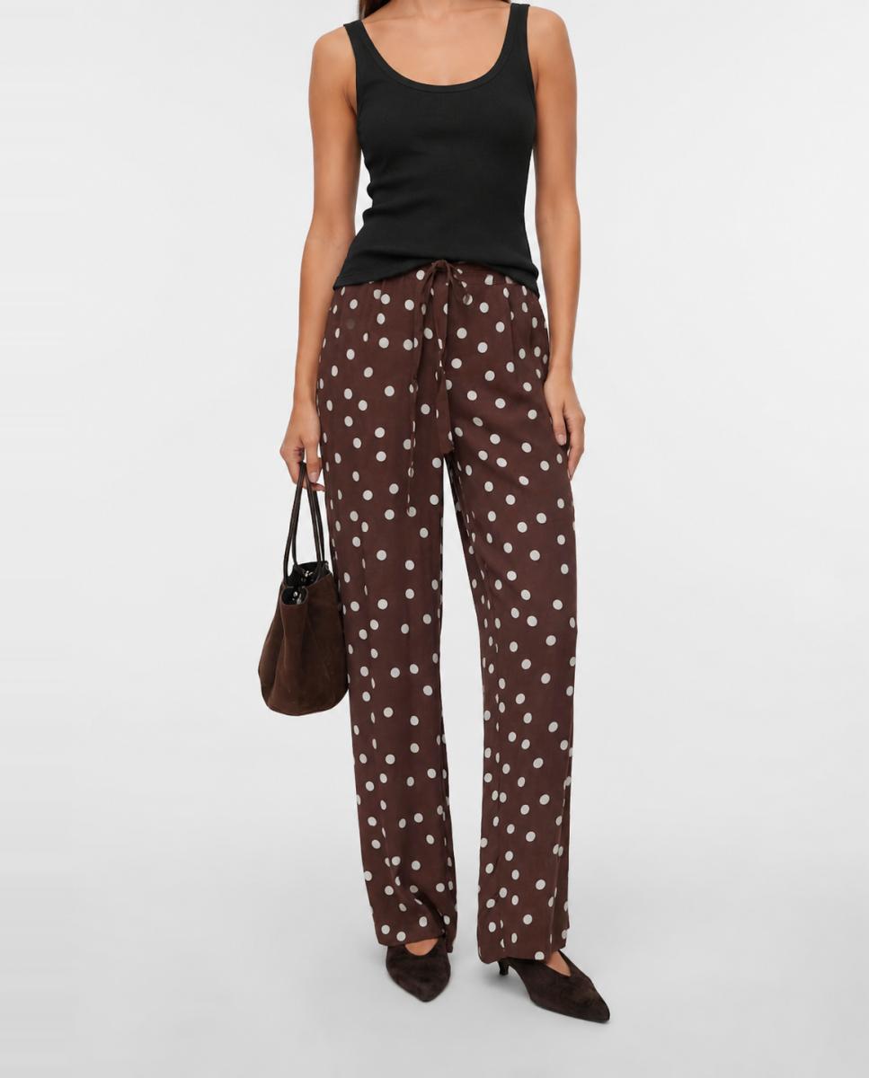 Pantalón largo de lunares - Vero Moda - Marrón Marrón-4
