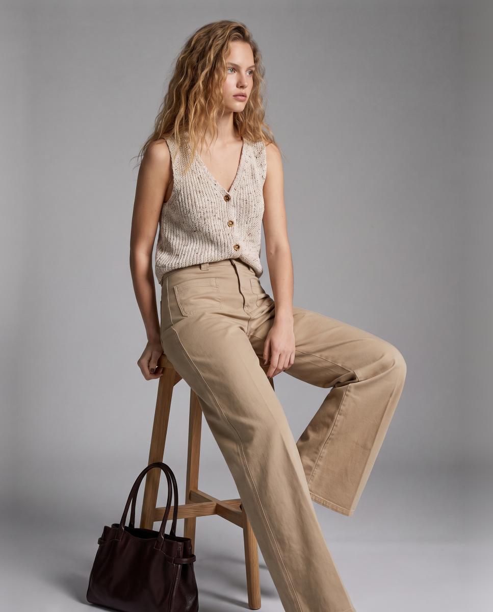 Jeans de Perna Larga com Bolsos à Frente Caramelo-2