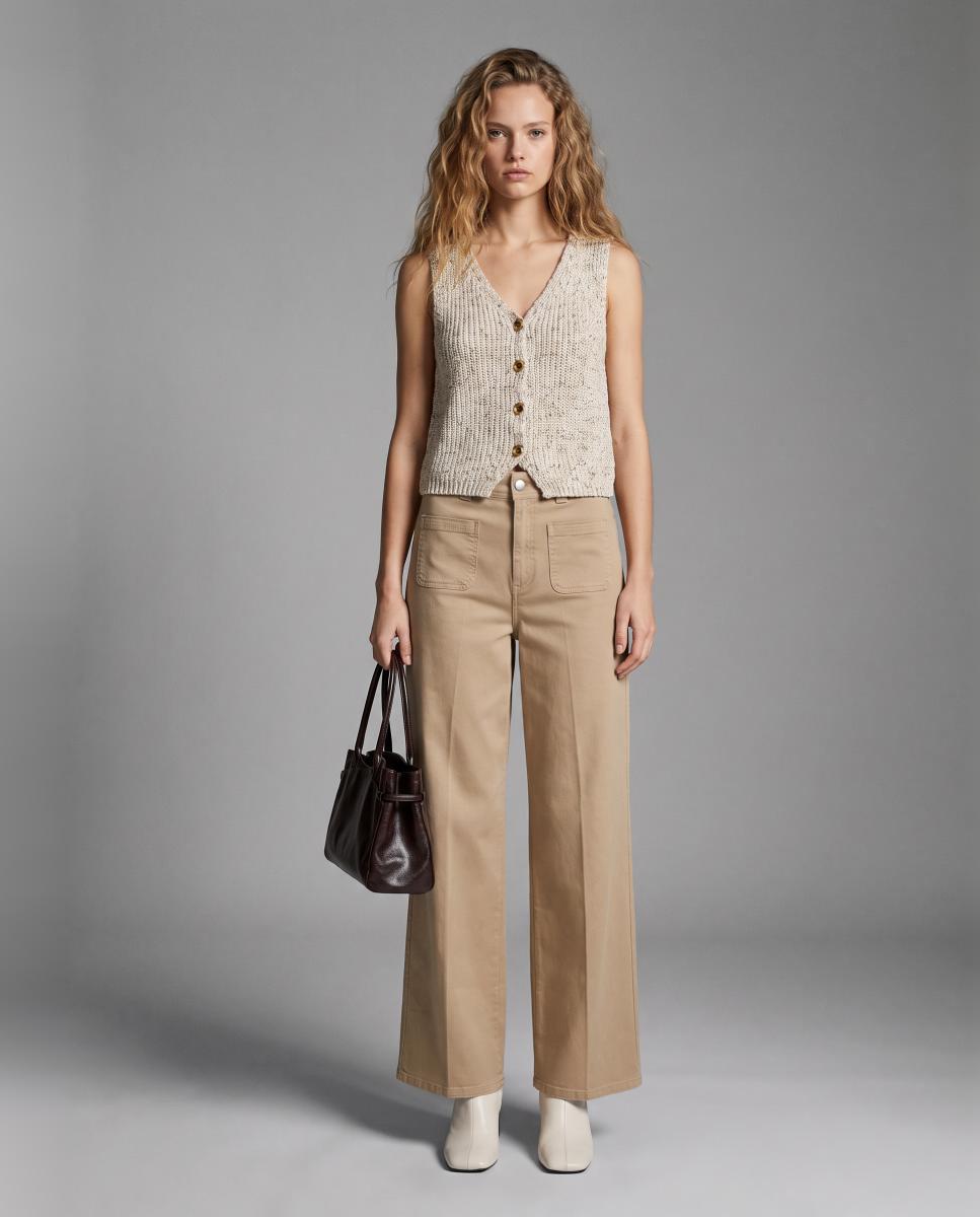 Jeans de Perna Larga com Bolsos à Frente Caramelo-3