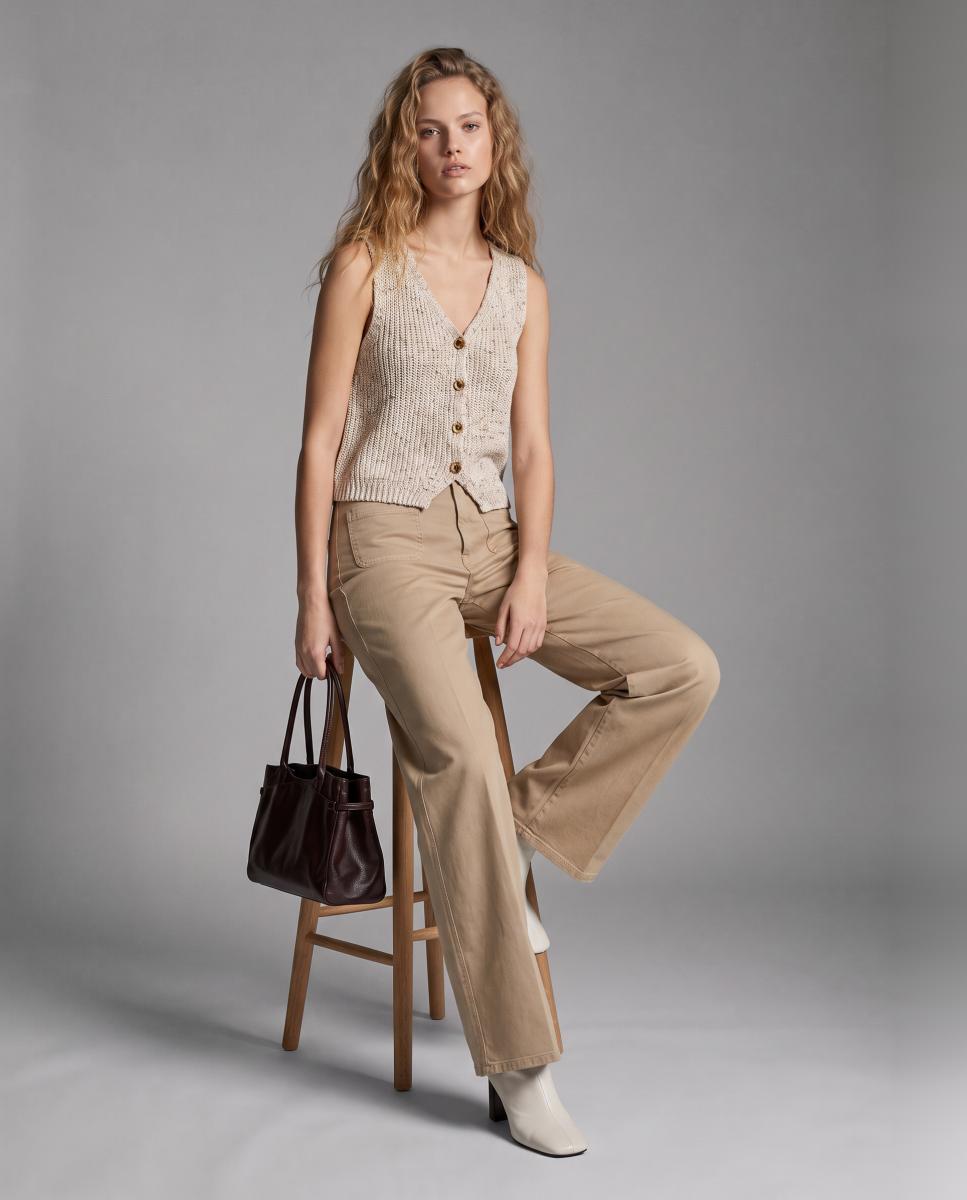 Jeans de Perna Larga com Bolsos à Frente Caramelo-4