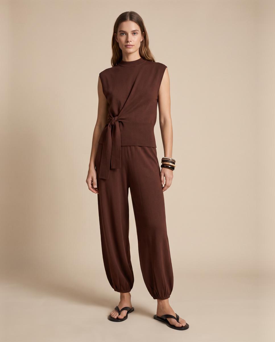 Pantalón bombacho de cintura elástica de mujer - Vero Moda - Marrón Marrón-2