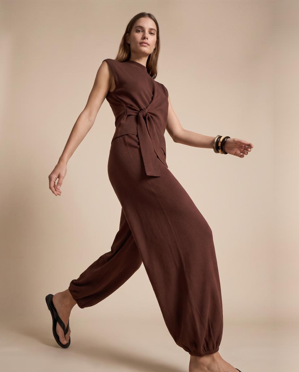 Pantalón bombacho de cintura elástica de mujer - Vero Moda - Marrón Marrón-3