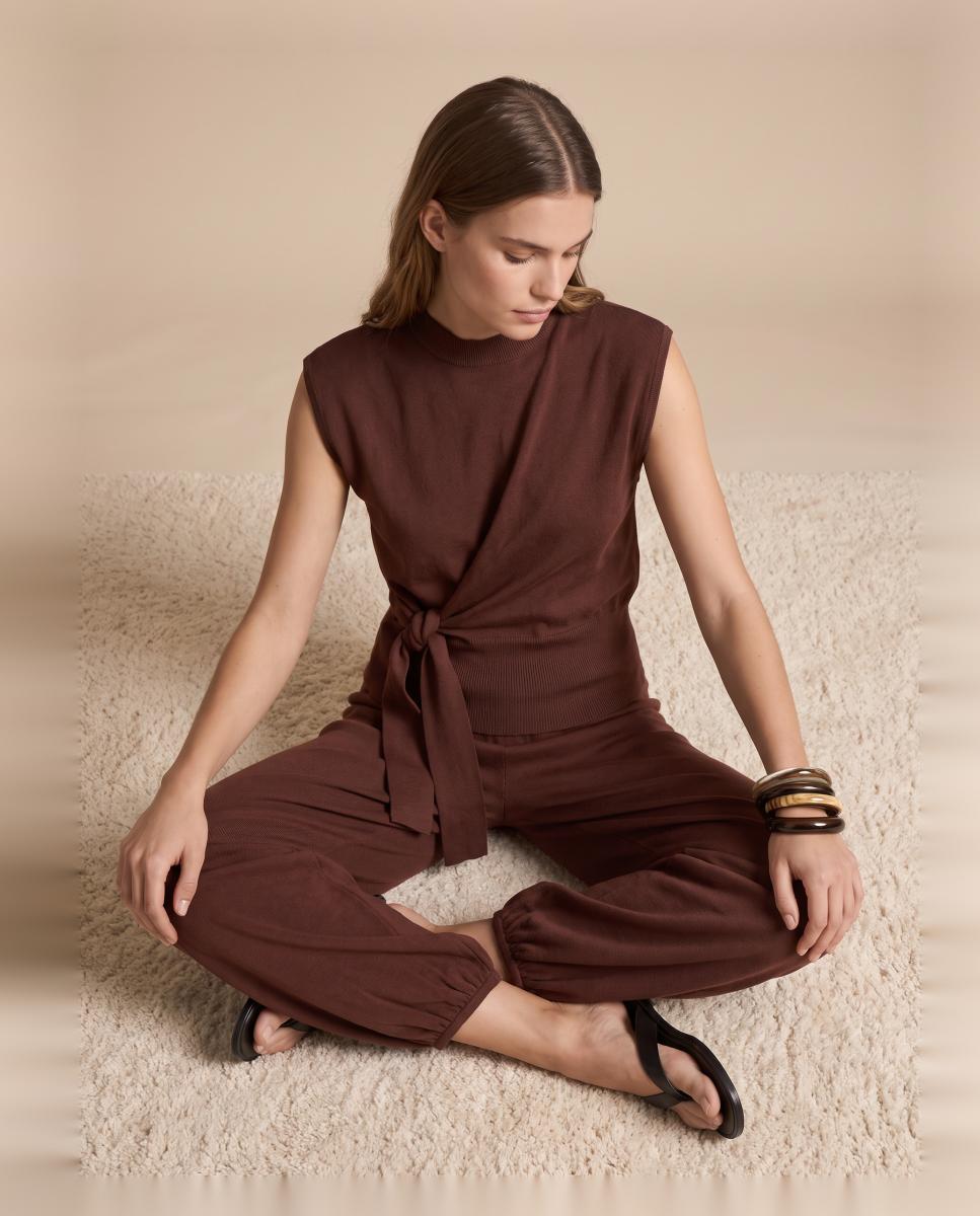 Pantalón bombacho de cintura elástica de mujer - Vero Moda - Marrón Marrón-4