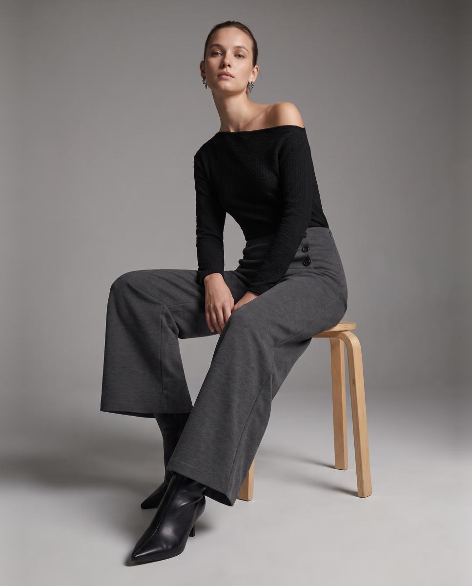 Imagen 3 de Pantalón tiro alto con botones - Vero Moda - Gris Gris