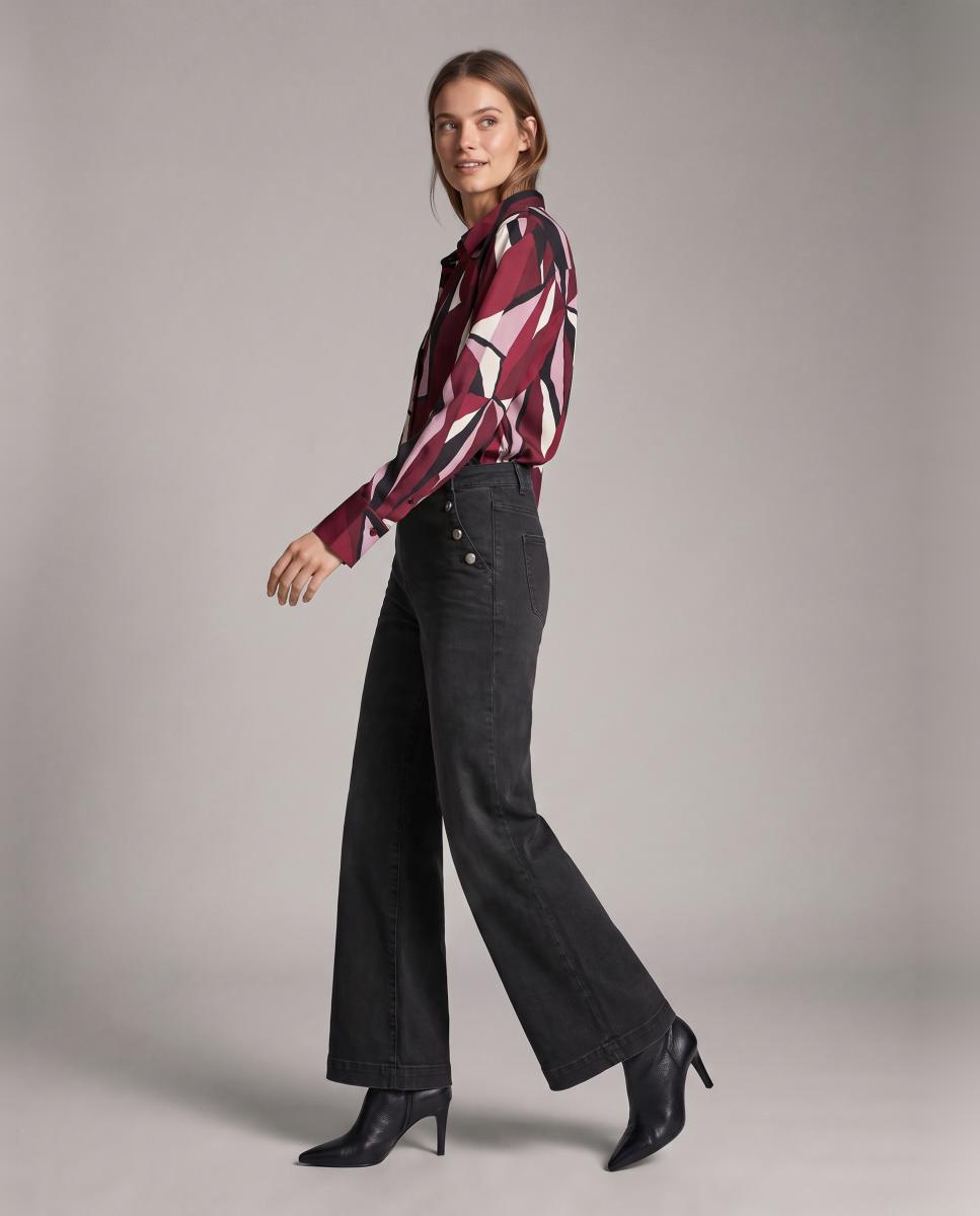 Jeans Largas com Desenho de Botões Preto-2