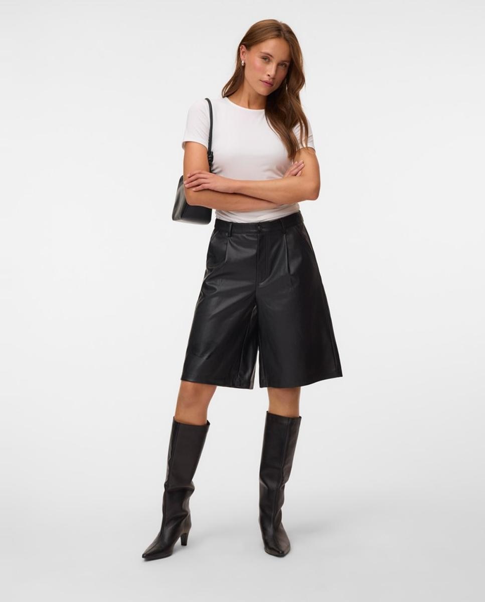 Bermudas de polipiel de pata ancha - Vero Moda - Negro Negro-1