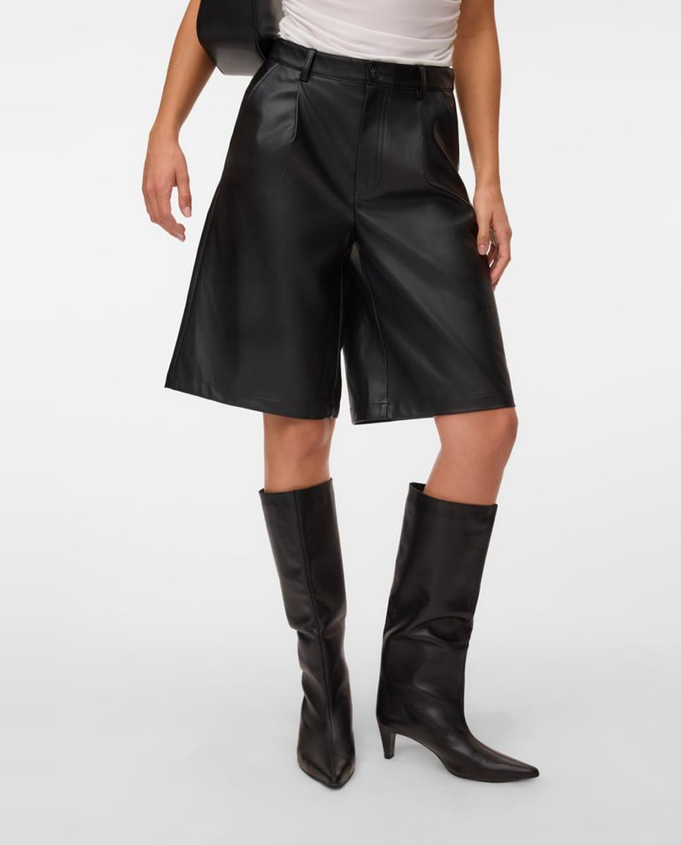 Bermudas de polipiel de pata ancha - Vero Moda - Negro Negro-4