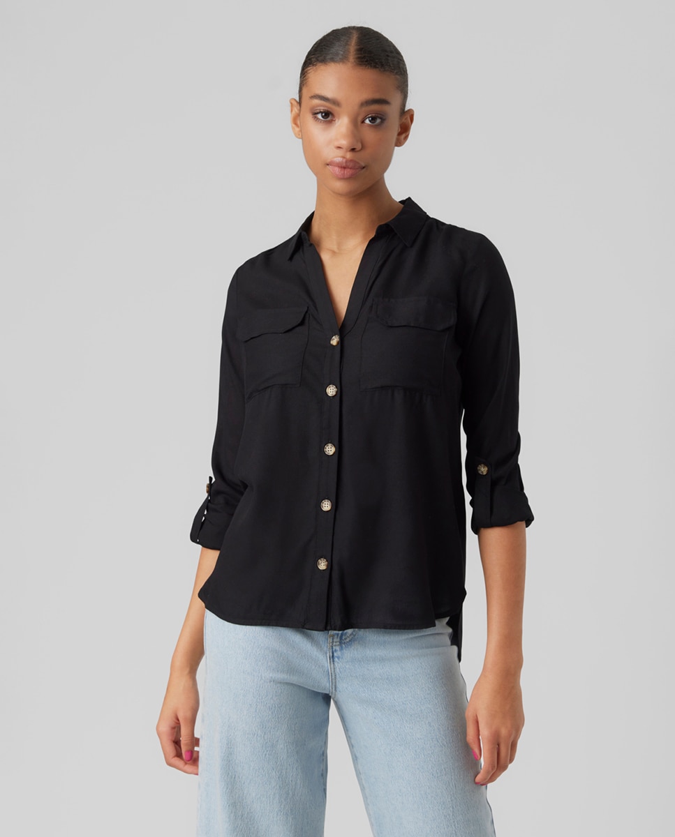 Vero Moda - Camisa de mujer de manga carga con cuello pico.
