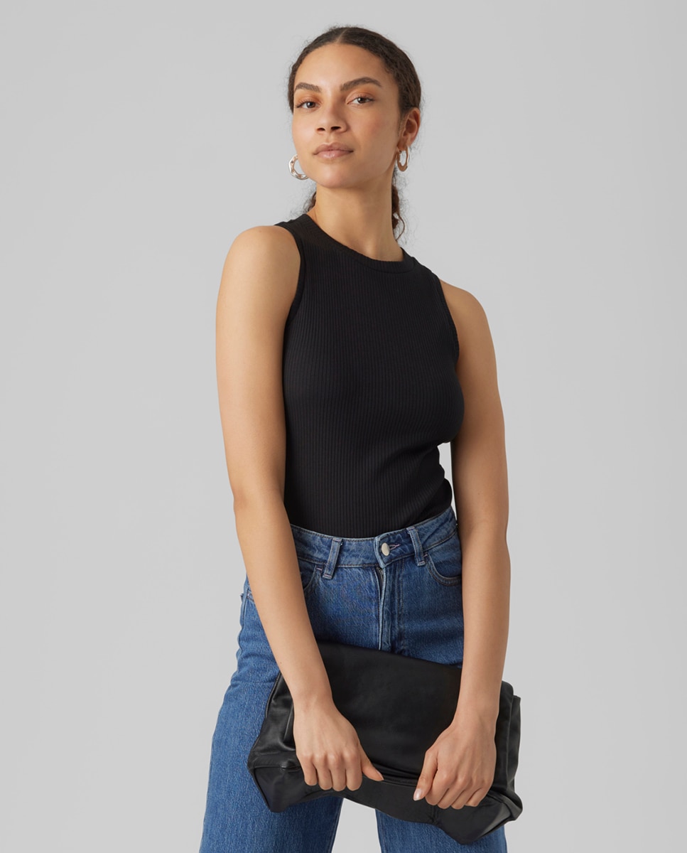 Top de mujer sin mangas ajustado - Vero Moda - Negro Negro-1